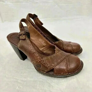 Born Brown Leather Closed Toe Slingback Heels Pumps Shoes Womens Sz 7